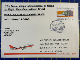 1996 MACAU INTER. AIRPORT FIRST FLIGHT COVER TO SAI ON-P.R.C. - Lettres & Documents