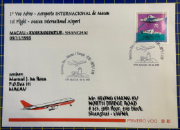 1995 MACAU INTER. AIRPORT FIRST FLIGHT COVER TO SHANGHAI-P.R.C. - Cartas & Documentos