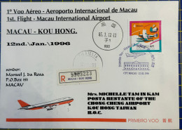 1995 MACAU INTER. AIRPORT FIRST FLIGHT COVER TO KOU HONG, TAIWAN - Lettres & Documents