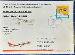 1995 MACAU INTER. AIRPORT FIRST FLIGHT COVER TO TAIPEI, TAIWAN - Covers & Documents