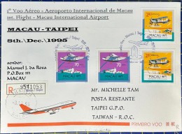 1995 MACAU INTER. AIRPORT FIRST FLIGHT COVER TO TAIPEI, TAIWAN - Lettres & Documents