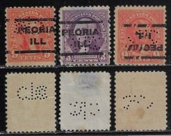 USA United States 1917/1933 3 Stamp With Perfin CTCo By Caterpillar Tractor Company Precancel Peoria lochung Perfore - Zähnungen (Perfins)