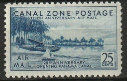 Canal Zone Airmail 1939 25c Unused, MH* Scott C18 - Zona Del Canal