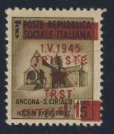 1945 - TRST 20 C. + 1 L. Su 5 C. - Varieta' Soprastampa Bruna + Doppia Stampa (2 Immagini) - Signed G.Biondi - Jugoslawische Bes.: Triest