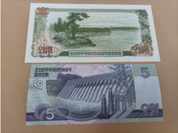 Billetes De Corea Del Norte De 50 Won, Año 1972 Y 5 Won Año 2002, UNC - Corée Du Nord