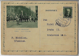 Czechoslovakia 1934 Postal Stationery Card 50 Haleru Březnice To Prague IX All-School Conference In Prague - Cartes Postales