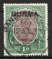 BURMA.....KING GEORGE VI...(1936-52.).."1937..".....1R........SG13.....CDS....VFU. - Burma (...-1947)