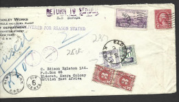 Kenya & Uganda 1935 Inward Cover New York To Eldoret , Twice Taxed , Refused And Returned , Copious Markings - Kenya & Uganda