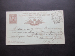 Italien 1893 Ganzsache Doppelkarte Auslands PK In Die Schweiz Innen Blauer Stempel Braunschweig Chaux De Fonds - Ganzsachen