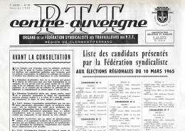 Journal Mensuel - PTT P.T.T. Centre Auvergne - N°28 Février 1965 - Syndicat - Clermont-Ferrand - - F.O. FO - élections - 1950 - Heute