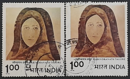 INDIA 1978 Error Modern Indian Paintings Rs.1.00 Colour Variation Due To DRY PRINT Error (Left Stamp) Used As Per Scan - Variedades Y Curiosidades