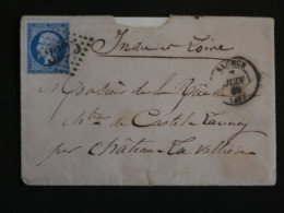 BS1 FRANCE   LETTRE 1869 SAUMUR  A CASTEL LAUNAY CHATEAU LAVALLIERE + NAPOLEON N° 22 ++AFF. INTERESSANT+ - 1862 Napoléon III.
