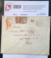 Delcampe - GENEVE 1865 Seltener Brief>PARIS France ZNr 35+ GUTE 36a 1862 Sitzende Helvetia, Attest Marchand (Schweiz Suisse Lettre - Covers & Documents