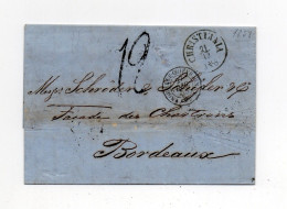 !!! LETTRE DE CHRISTIANIA DE 1858 POUR BORDEAUX, MARQUE D'ENTREE "NORVEGE - QUIEVRAIN" - Covers & Documents