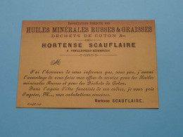HORTENSE SCAUFLAIRE Huiles Minérales Russes & Graisses / Dechets De Coton ( Zie / Voir Scan ) Format 8,5 X 13 Cm. ! - Visitenkarten