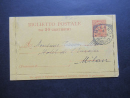 Italien 1896 Ganzsache / Kartenbrief K1 Stempel Milano / Ortsverwendung Milano Hotel De L Europe - Stamped Stationery