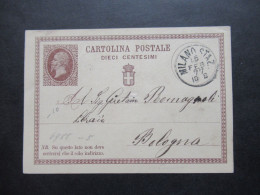 Italien 1877 Ganzsache P1 Stempel Milano Staz. Nach Bologna - Postwaardestukken