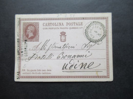 Italien 1877 Ganzsache P2 Doppelkarte Stempel Codroipo Und Firmenstempel An Der Seite Nach Udine - Stamped Stationery