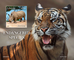 Liberia 2022, Animals Endangered, Tiger, Rhino, BF - Rhinoceros