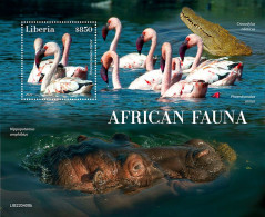 Liberia 2022, Animals, Flamingoes, Hippoes, BF - Flamingo