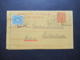 Italien 1892 Ganzsache Kartenbrief K1 Mit Zusatzfrankatur Auslandsverwendung Nach Österreich Schönline Mit Ank. Stempel - Stamped Stationery