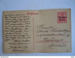 Belgique Entier Postwaardestuk Generaal Gouvernement Postkarte Nr.12a Belgien 10 Cent Op 10 Pf 1917 Nordwijk - Deutsche Besatzung