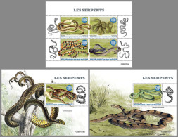 CENTRAL AFRICAN 2022 MNH Snakes Schlangen Serpents M/S+2S/S - IMPERFORATED - DHQ2318 - Serpents