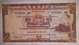 HONG KONG 5 Dollars 02-nd Of May 1959 / Circulated / Quite RARE - Hongkong