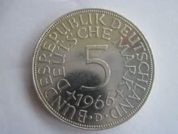 Münze 5 DM 1966 D Alte Deutsche Mark, Silberadler, Heiermann - 5 Marcos