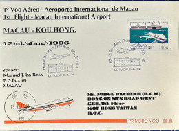 1996 MACAU INTERNATIONAL AIRPORT FIRST FLIGHT COVER TO KOU HONG, TAIWAN - Cartas & Documentos