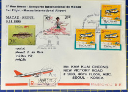 1995 MACAU INTERNATIONAL AIRPORT FIRST FLIGHT COVER TO SEOUL, SOUTH KOREA - Cartas & Documentos