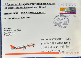 1996 MACAU INTERNATIONAL AIRPORT FIRST FLIGHT COVER TO SAI ON, CHINA - Brieven En Documenten