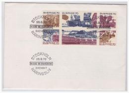 Schweden (003773) Brief FDC Motiv Wirtschaft Und Industrie  MNR 683/ 688 Heftchenblatt Gestempelt Stockholm Am 28.9.1970 - Usines & Industries