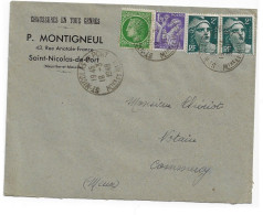 St NICOLAS DE PORT Lettre 1° Ech Entête Chaussures MONTIGNEUL 2F Gandon 1,20 F Iris 80c Mazelin Yv 651 675 713 Ob 1948 - Lettres & Documents