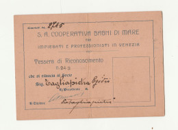 TESSERA S.A. COOPERATIVA BAGNI DI MARE IMPIEGATI PROFESSIONISTI VENEZIA VENETO - Membership Cards