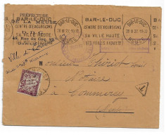 PARIS RP Lettre T Simple Taxe 50c Ob 1927 Dest Commercy Meuse Taxe Banderole 50 C Lilas Yv T 37 Ministre Finances (3) - 1859-1959 Lettres & Documents