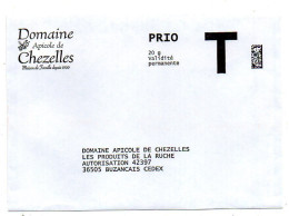 Entier--Enveloppe Retour T---PRIO --NEUF--- Domaine Apicole De Chezelles-Indre-(abeille)--Buzançais -36 - Buste Risposta T