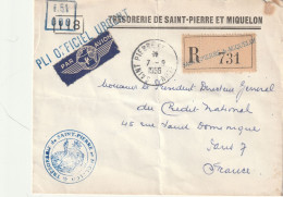 SPM Lettre Recommandée 1956 PLI OFFICIEL TRESORERIE DE SPM - Storia Postale