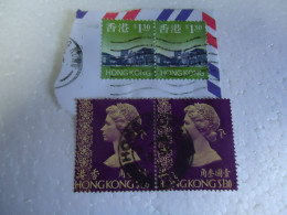 HONG KONG  USED 2 PAIR  STAMPS  ON PAPER  LANDSCAPES QUEEN   WITH POSTMARK - Andere & Zonder Classificatie