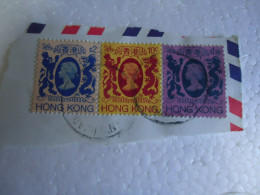 HONG KONG  USED 3 STAMPS  ON PAPER  QUEEN  WITH POSTMARK - Andere & Zonder Classificatie