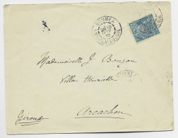 NOUVELLE CALEDONIE 25C BLEU SEUL LETTRE COVER NOUMEA 10 JANV 1910 POUR ARCACHON - Covers & Documents