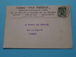 Usines " PAS Frères " Articles En Cuivre > MALINES ( Gele Briefkaart ) Mechelen 1937 > Lierre ( Zie / Voir SCANS ) ! - Mechelen