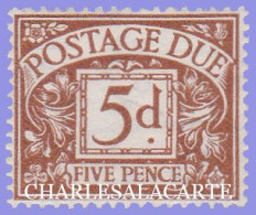 GREAT BRITAIN 1931  GEORGE V  5d. BROWNISH CINNAMON  POSTAGE DUE S.G. D 16  LIGHTLY MOUNTED MINT - Impuestos