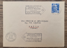 FRANCE Croix Rouge,  Red Cross. Lettre Ayant Circulé FLAMME "pensez A La Croix Rouge  1952 - Rode Kruis