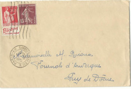 LETTRE à 65c + BANDE PUB.  DE PARIS POUR FOURNOLS ( PUY DE DOME )  DE 1937 LETTRE COVER - Storia Postale