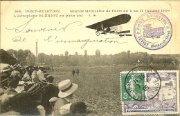 91 PORT AVIATION  BLERIOT EN VOL FRANCE CARTE AFFRANCHIE AVEC VIGNETTE ET OBLITERATION PORT AVIATION DU 17/10/1909 - First Flight Covers