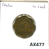 10 CENTS 1944 SRI LANKA CEYLAN CEYLON Pièce #AX477.F - Sonstige – Asien