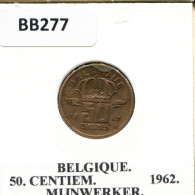 50 CENTIMES 1962 FRENCH Text BELGIQUE BELGIUM Pièce #BB277.F - 50 Cents