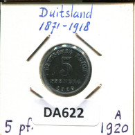 5 PFENNIG 1920 A GERMANY Coin #DA622.2.U - 5 Rentenpfennig & 5 Reichspfennig