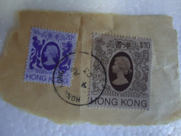 HONG KONG  USED  STAMPS  ON PAPER QUEEN   $  O.20--10  WITH POSTMARK - Andere & Zonder Classificatie